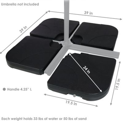 4-Piece Cantilever Umbrella Base Plates Set -For Cross-Style Bases - Fill with Sand or Water - Black