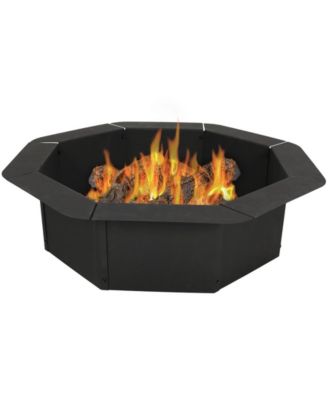 Outdoor Heavy-Duty Steel Portable Above Ground or In-Ground Octagon Fire Pit Liner Ring - 38" - Black