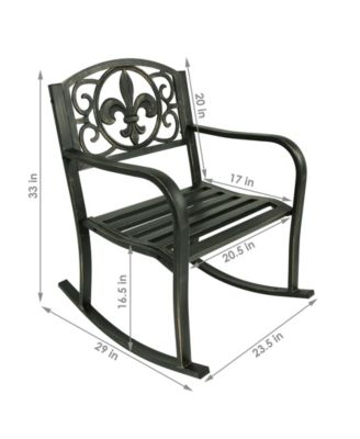 Traditional Fleur-de-Lis Design Cast Iron and Steel Outdoor Rocking Chair