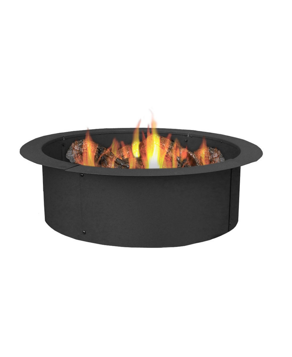 Outdoor Heavy-Duty Steel Portable Above Ground or In-Ground Round Fire Pit Liner Ring - 27" - Black