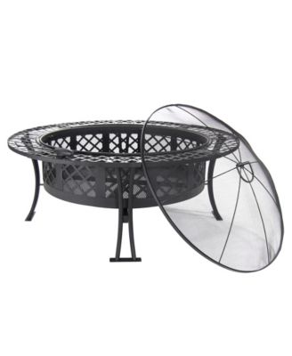 Outdoor Camping or Backyard Steel Diamond Weave Fire Pit Bowl with Spark Screen - 40" - Black