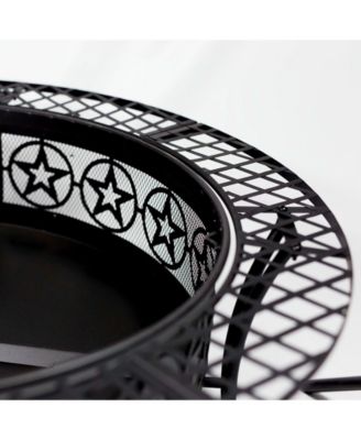 Outdoor Camping or Backyard Steel Round Four Star Fire Pit Table with Spark Screen - 40" - Black