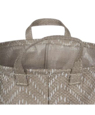Polyethylene Coated Woven Paper Laundry Bin Tribal Chevron Stone Round Small Set of 2