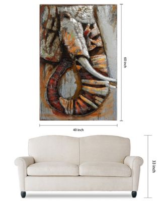 Elephant Mixed Media Iron Hand Painted Dimensional Wall Art, 60" x 40" x 2.8"