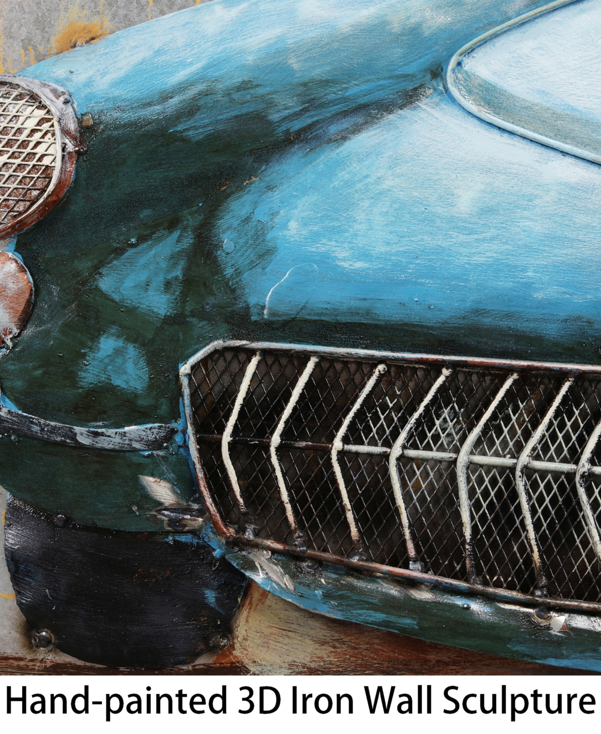 Empire Art Direct Blue car Mixed Media Iron Hand Painted Dimensional Wall Art, 2.4
