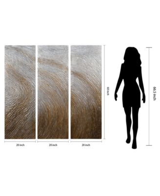 Gold Waves 3-Piece Textured Metallic Hand Painted Wall Art Set by Martin Edwards, 60" x 20" x 1.5"