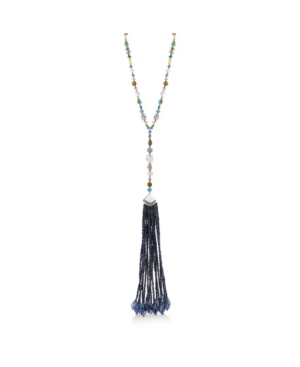 image of Catherine Malandrino Women-s Blue Beaded Tassel Long Necklace