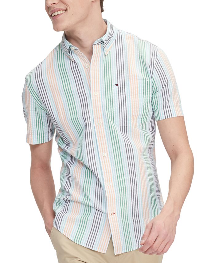 Tommy Hilfiger Men's Custom-Fit Rainbow Stripe Seersucker Shirt - Macy's