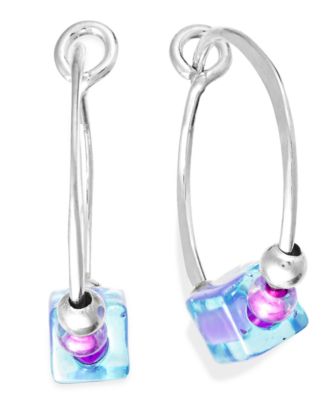 Jody Coyote - Sterling Silver Earrings, Blue Glass Bead Hoop Earrings