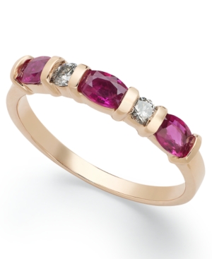 image of 14k Rose Gold Ring, Ruby (1 ct. t.w.) and Diamond (1/8 ct. t.w.) Ring