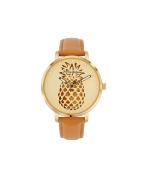 image of Tommy Bahama Women-s Shaken Crystal Pineapple Brown Leather Strap Watch, 38mm