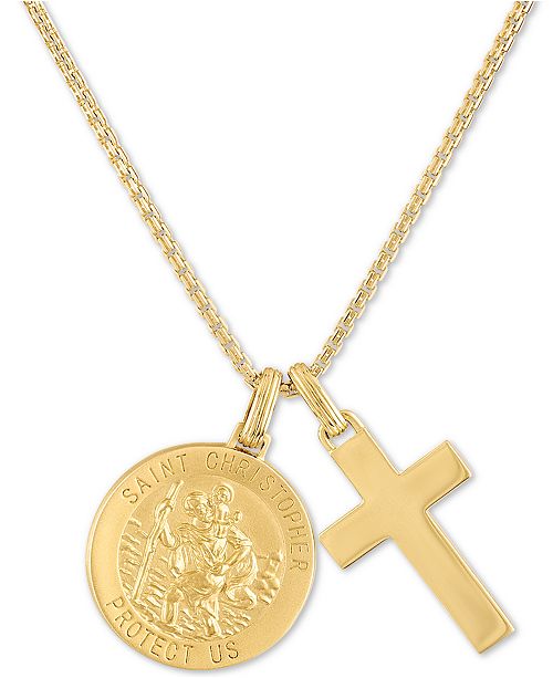 Esquire Men S Jewelry St Christopher Cross 22 Pendant Necklace In 14k Gold Plated Sterling Silver Created For Macy S Reviews Necklaces Jewelry Watches Macy S