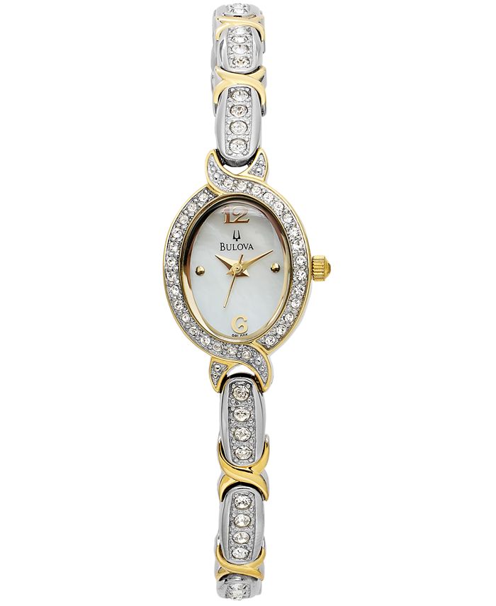 Bulova Women s Crystal Two Tone Bangle Bracelet Watch 17mm 98L005