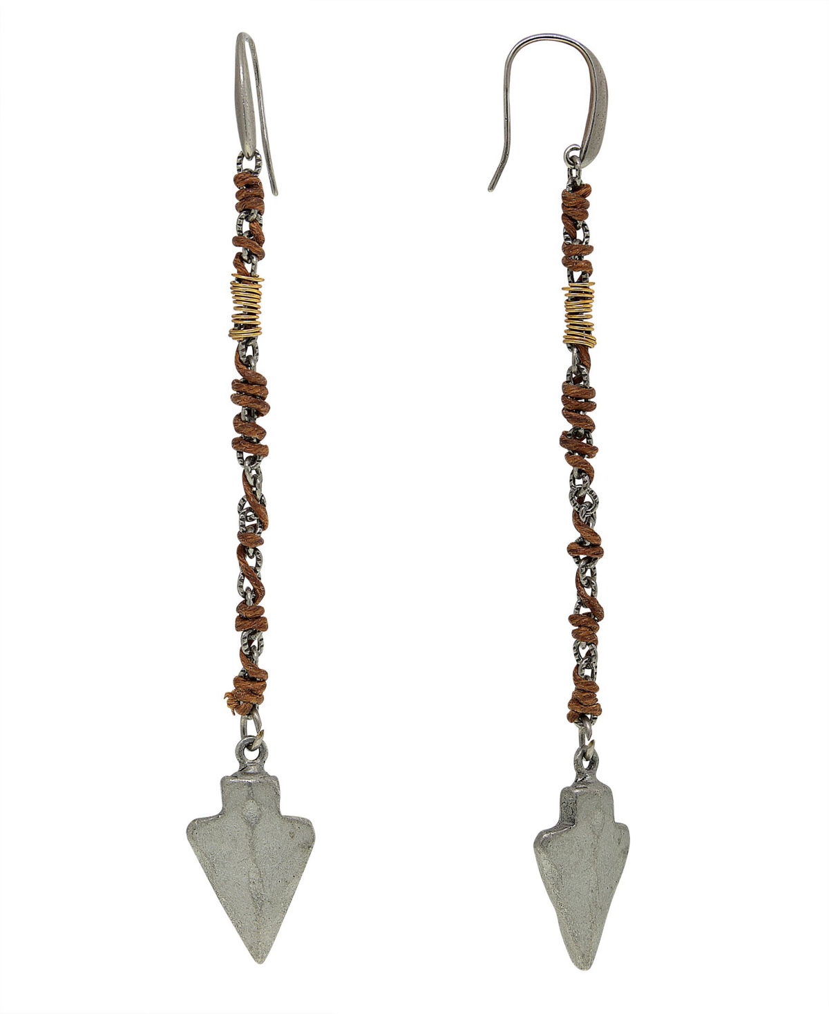 1928 T.r.u. By  Pewter Tone Wrapped Linear Arrowhead Earring With Crystals In Silver-tone