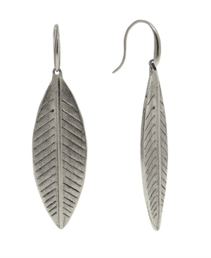 image of T.r.u. by 1928 Pewter Tone Large Linear Leaf Earring