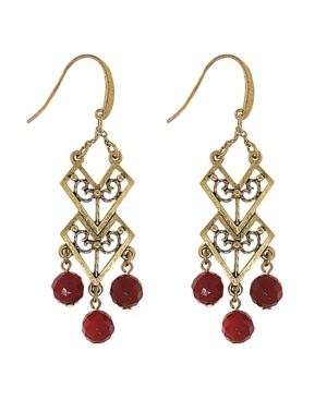 image of T.r.u. by 1928 Matte 14 K Gold and Carnelian Chevron Drop Earring