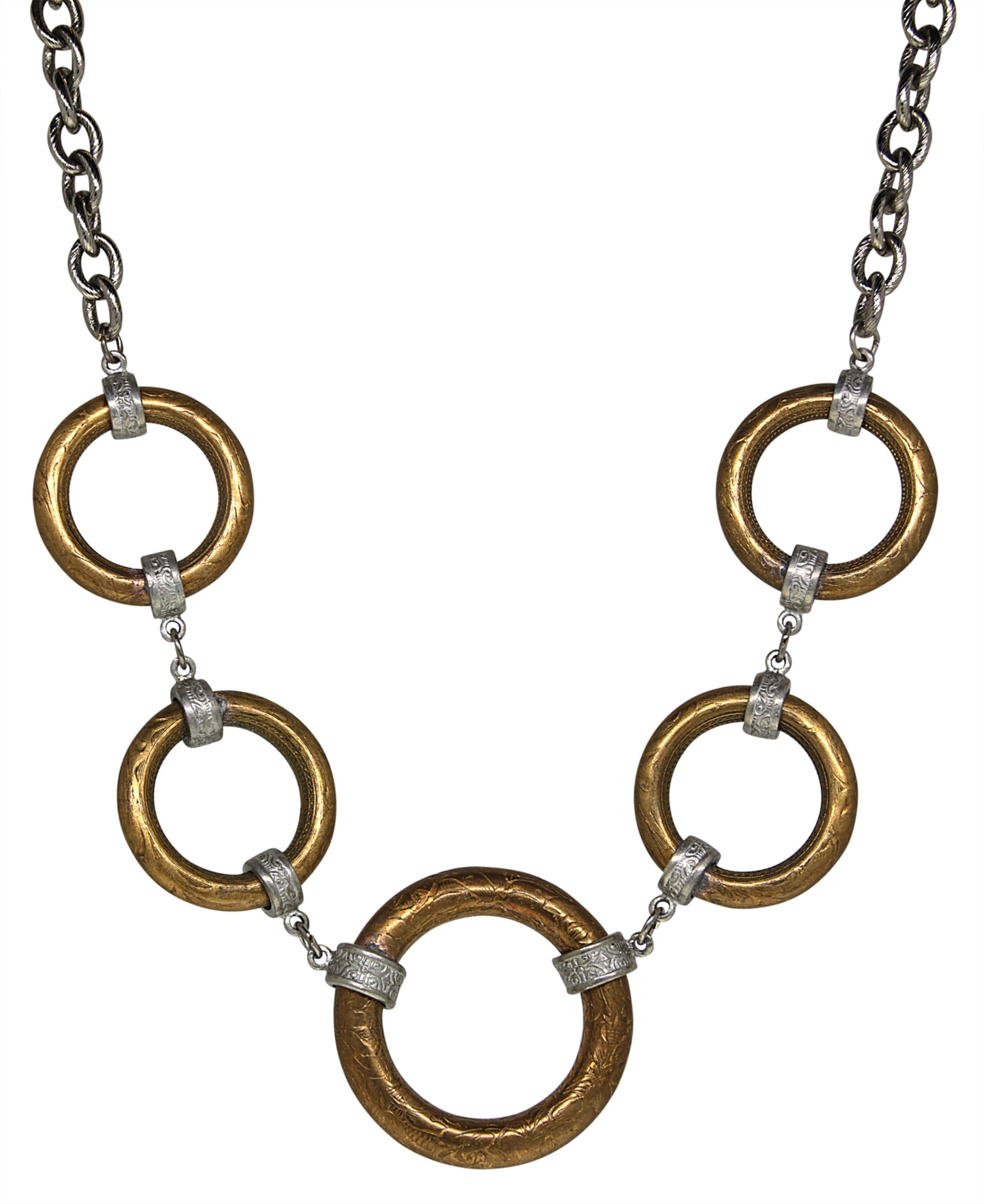 T.r.u. by 1928 Silver Tone Brass Pewter Round Hoop Chain Necklace - Multi