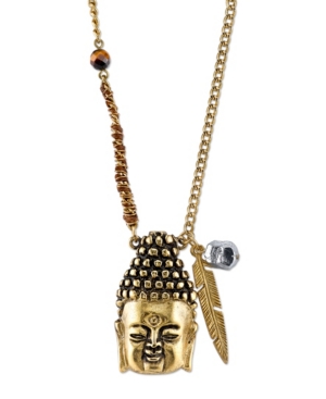 image of T.r.u. by 1928 Waxed Linen Wrapped Chain with 14 K Gold Dipped Buddha Head Necklace