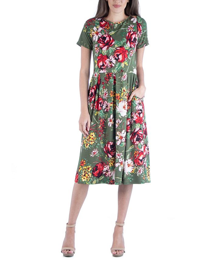 24seven Comfort Apparel Floral Print Short Sleeve Midi Dress - Macy's