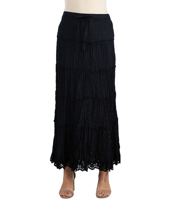 24seven Comfort Apparel Bohemian Style Embroidered Maxi Skirt with ...