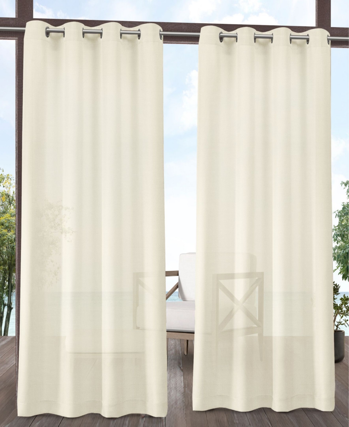 Curtains Miami Textured Indoor - Outdoor Grommet Top Curtain Panel Pair, 54" x 108" - Ivory