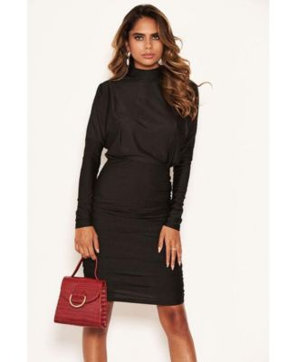high neck long sleeve dress