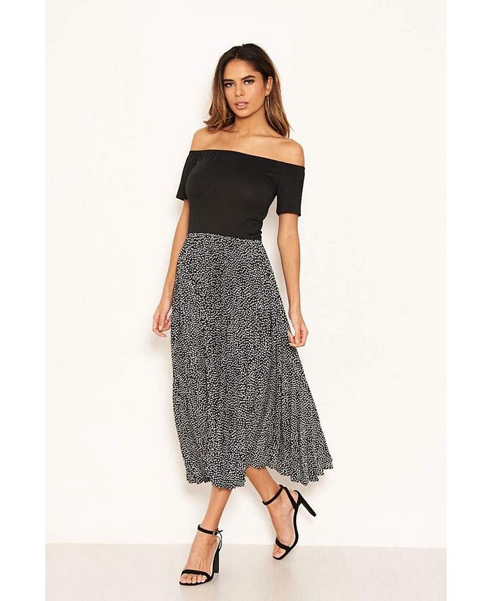 AX Paris Women's 2 In 1 Polka Dot Pleated Midi Dress Macy's