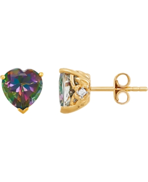 image of Mystic Topaz (4 ct. t.w.) & Cubic Zirconia Heart Stud Earrings in 14k Gold-Plated Sterling Silver