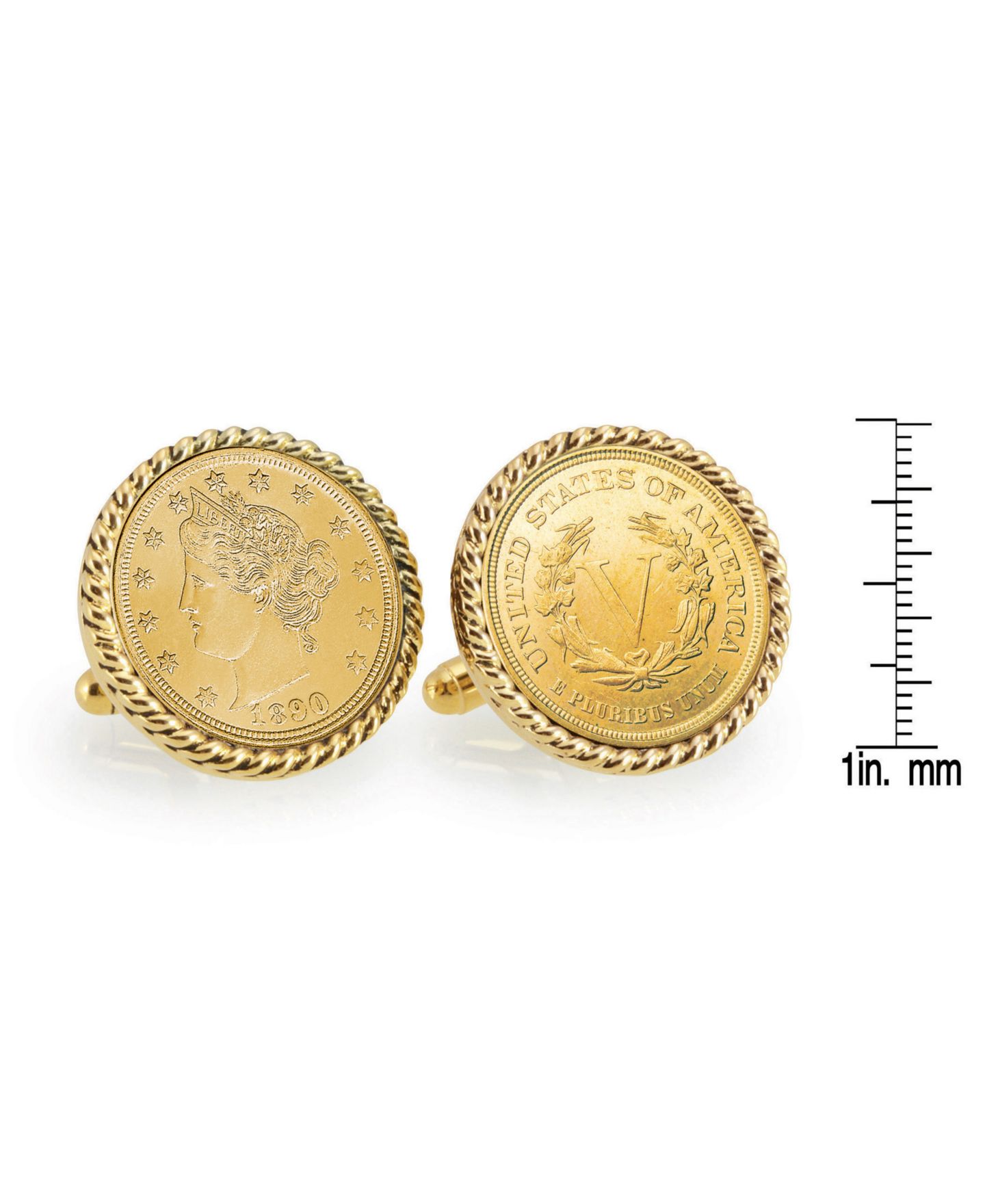 Мужские запонки American Coin Treasures Gold-Layered 1800's Liberty Nickel Rope Bezel Coin Cuff Links — фото 2