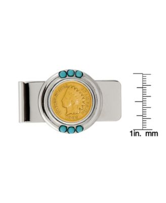 Men's Gold-Layered 1800's Indian Penny Turquoise Coin Money Clip