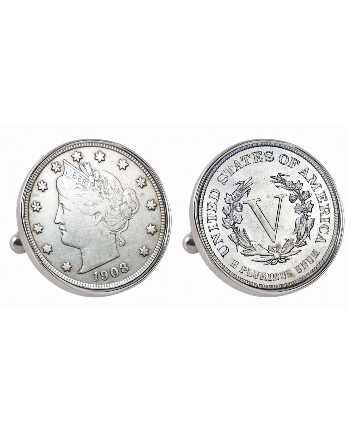 Liberty Nickel Bezel Coin Cuff Links - Silver