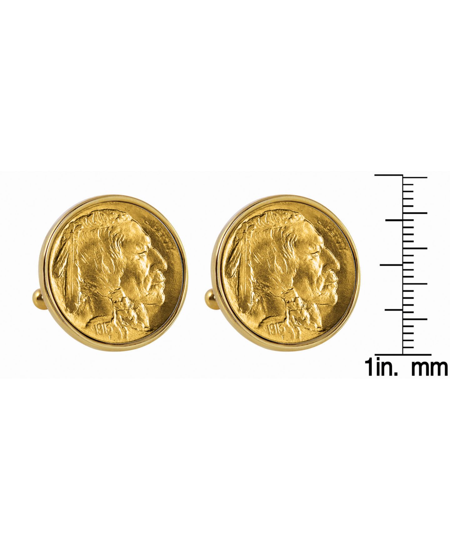 Мужские запонки American Coin Treasures Gold-Layered 1913 First-Year-Of-Issue Buffalo Nickel Bezel Coin Cuff Links — фото 2