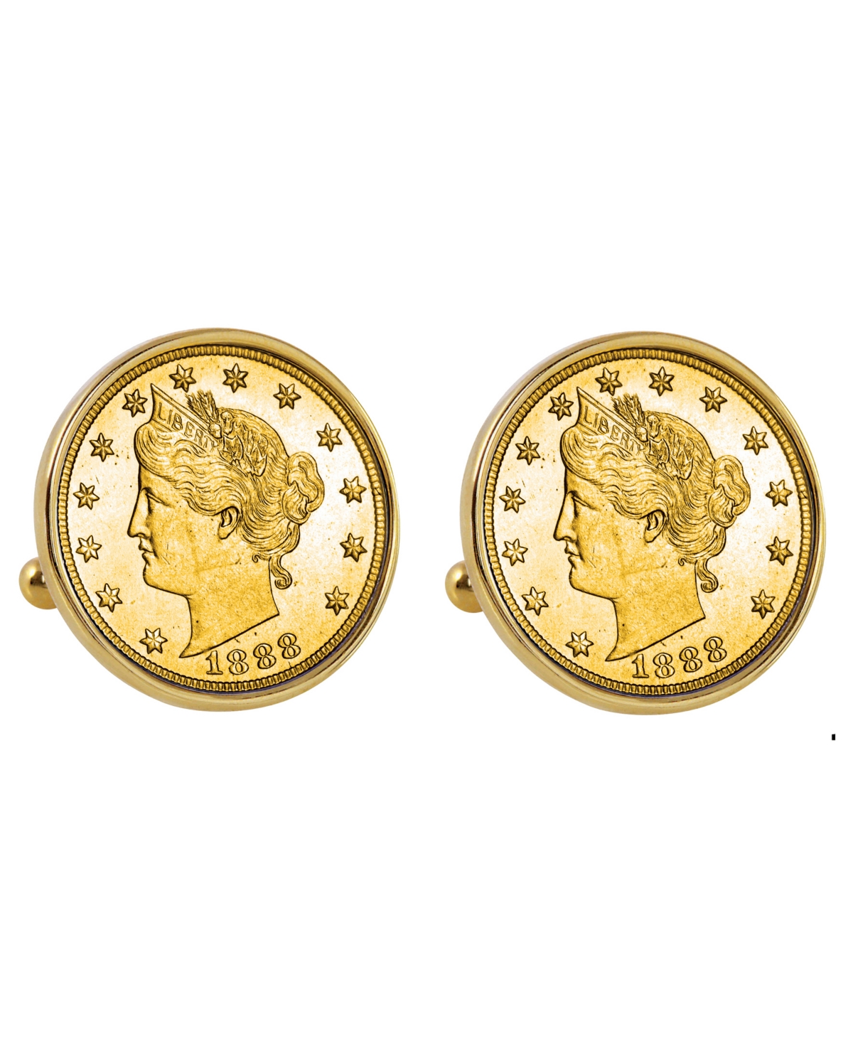 Gold-Layered 1800's Liberty Nickel Bezel Coin Cuff Links - Gold