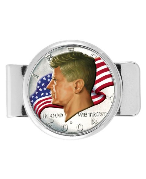 Мужской зажим для денег American Coin Treasures с цветной монетой JFK, американский флаг