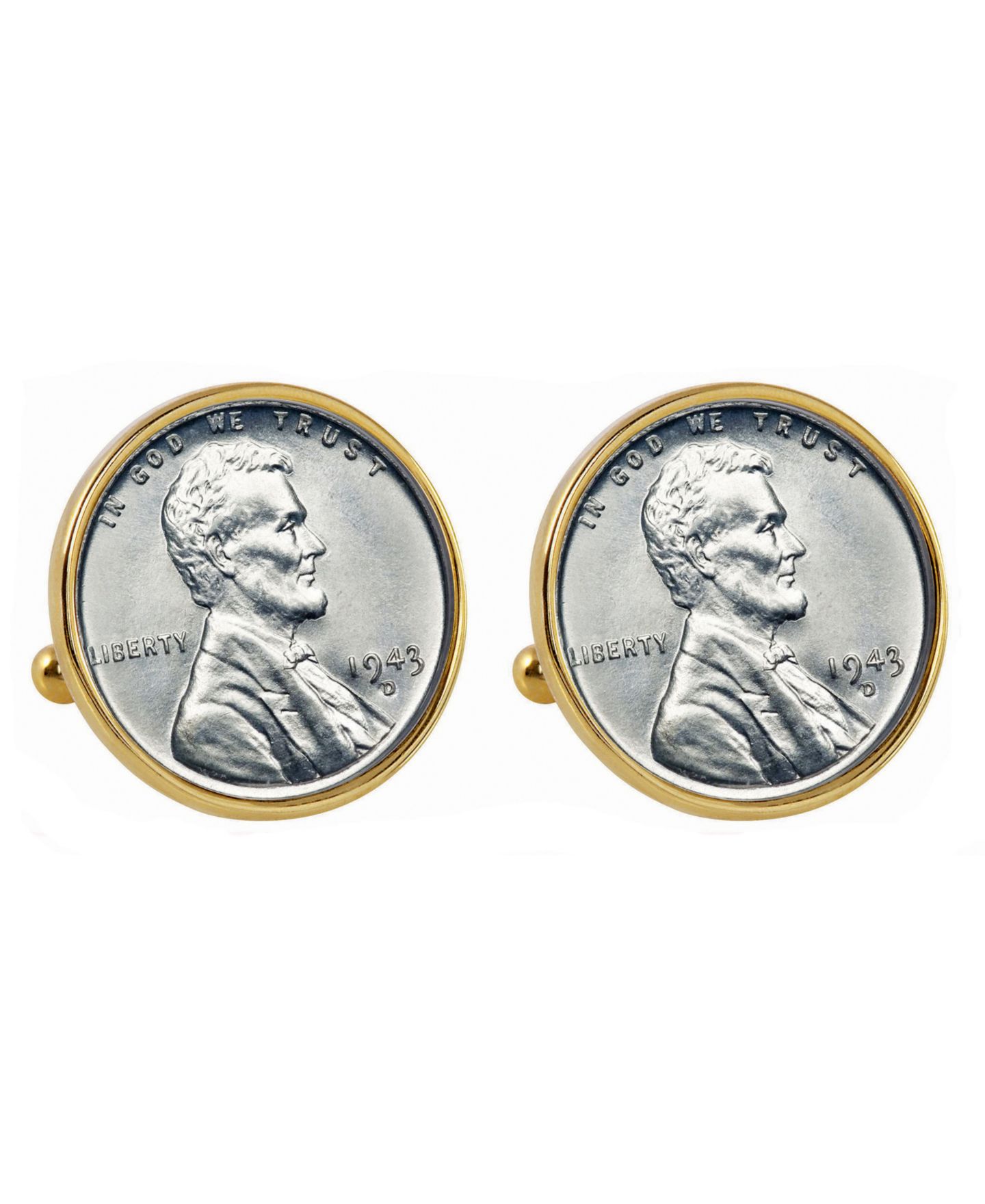 Мужские запонки American Coin Treasures 1943 Lincoln Steel Penny Bezel Coin Cuff Links — фото 1
