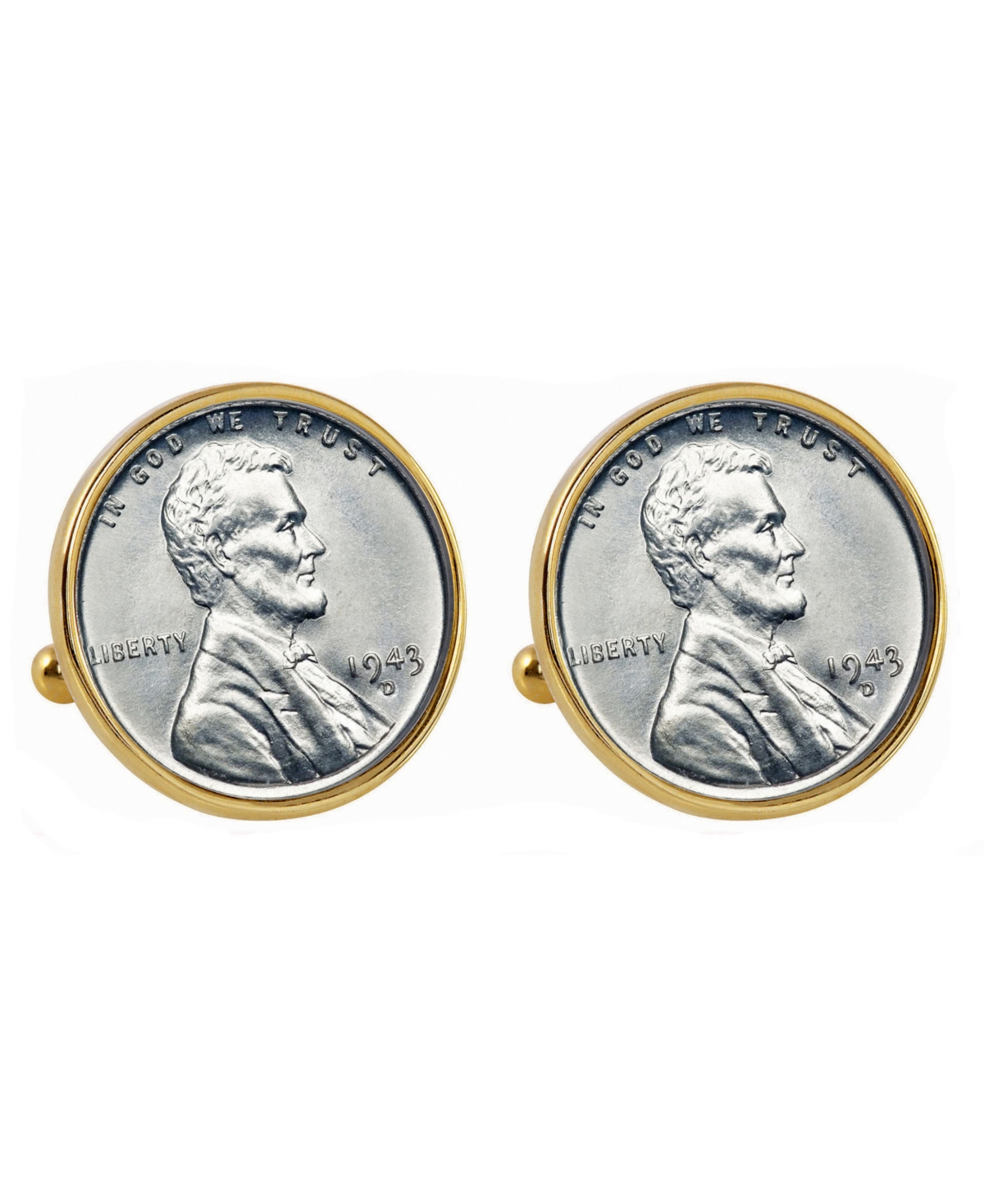1943 Lincoln Steel Penny Bezel Coin Cuff Links - Gold