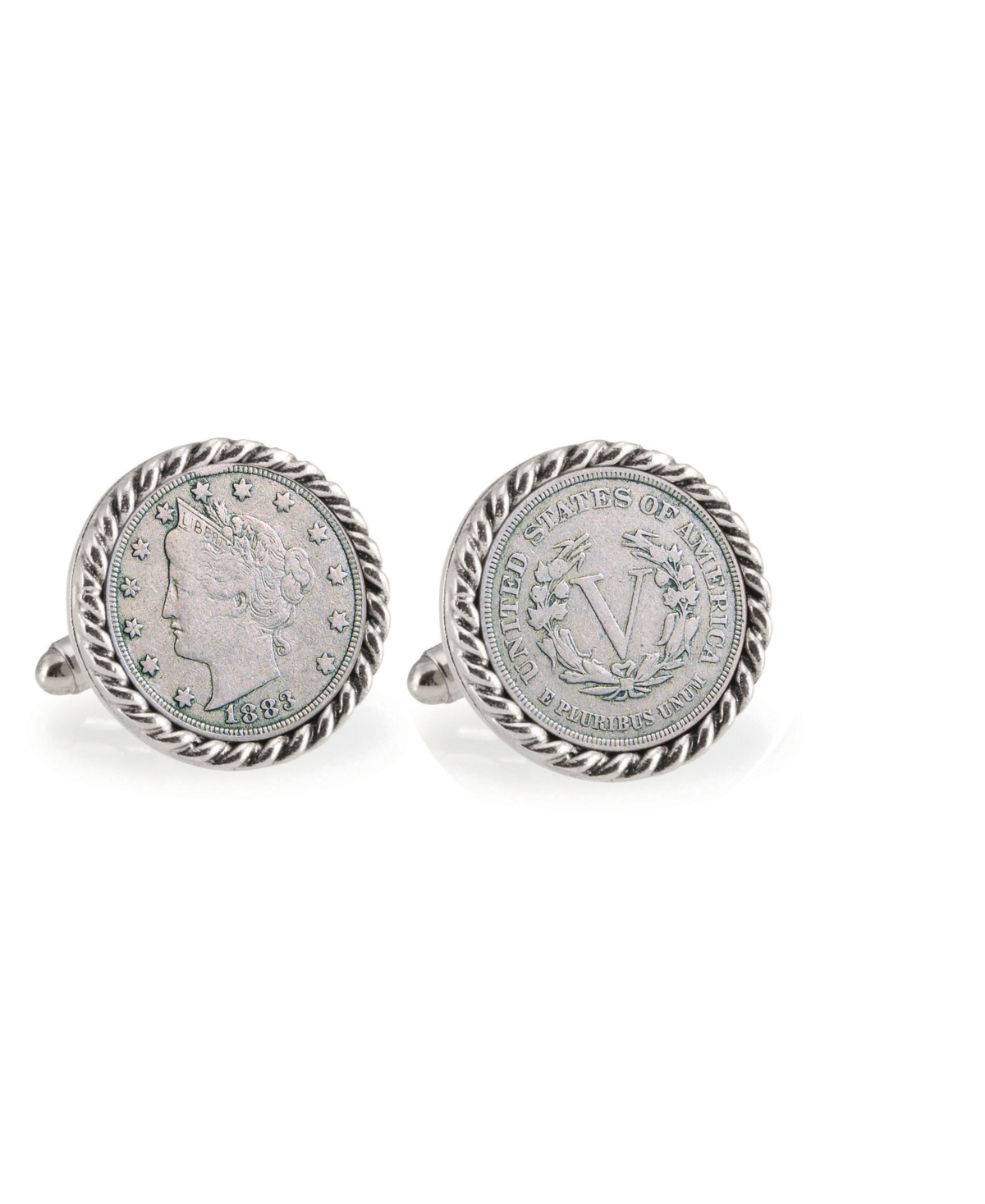 1883 First-Year-Of-Issue Liberty Nickel Rope Bezel Coin Cuff Links - Silver