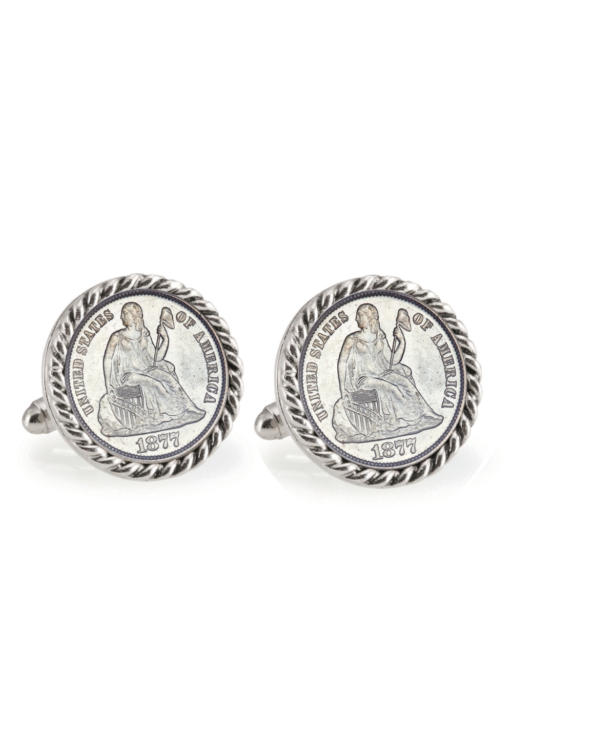 Seated Liberty Silver Dime Rope Bezel Coin Cuff Links - Silver