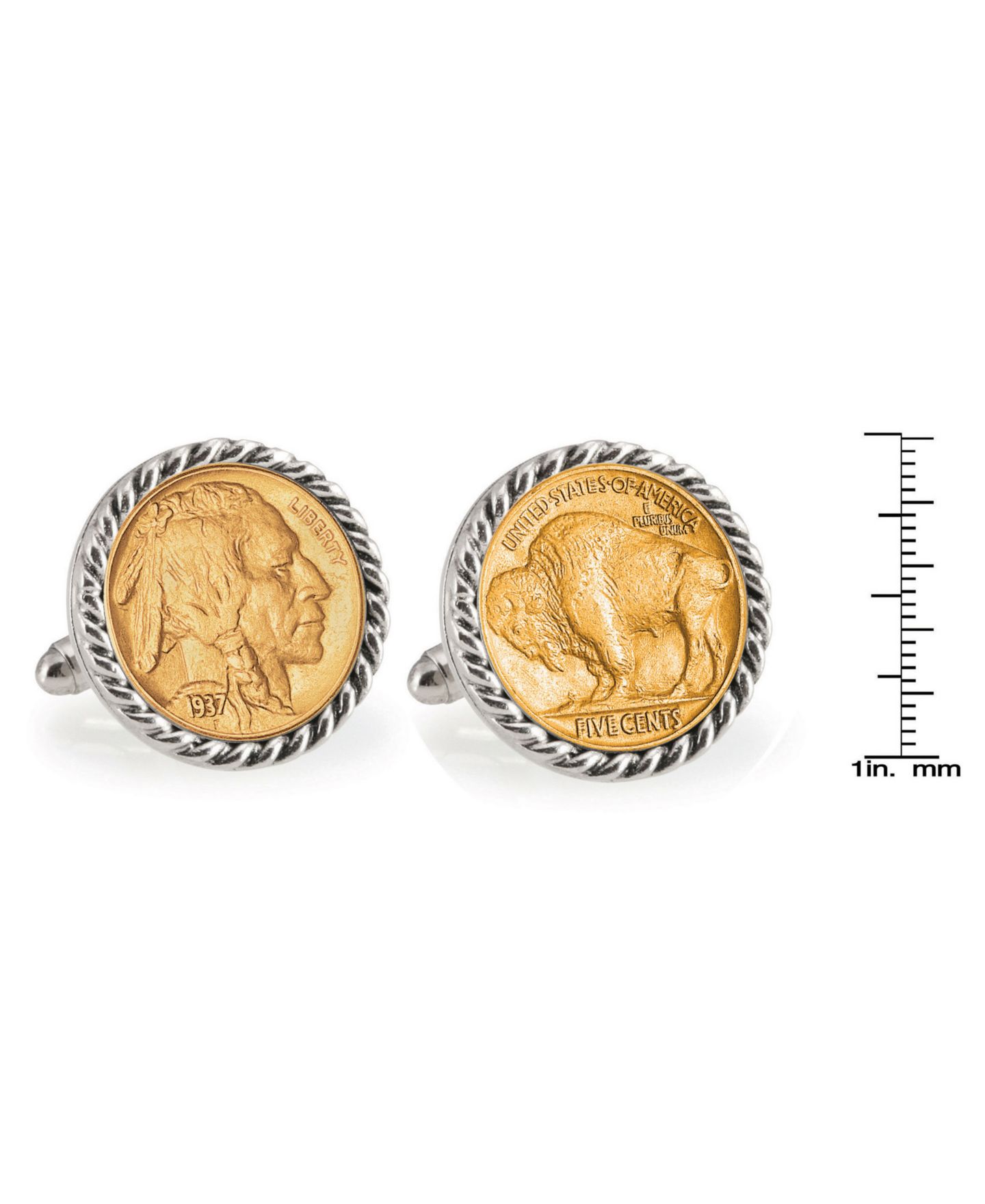 Мужские запонки American Coin Treasures Gold-Layered Buffalo Nickel Rope Bezel Coin Cuff Links — фото 2