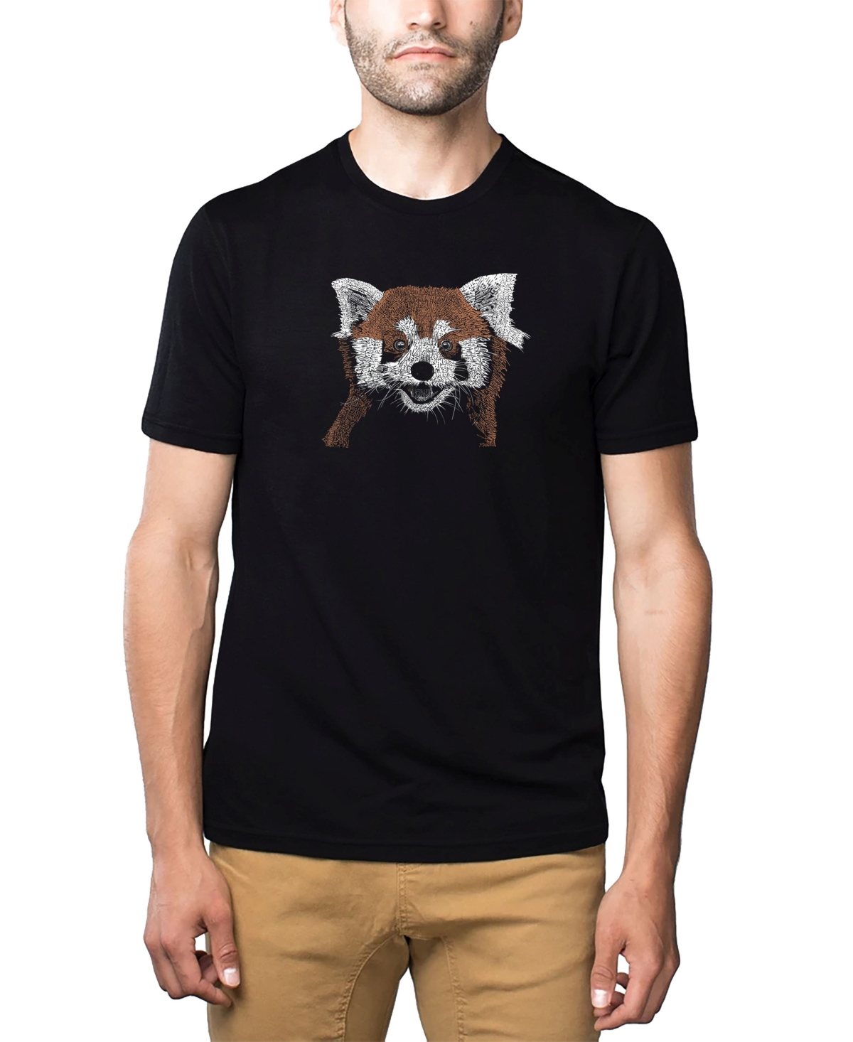 La Pop Art Men's Premium Word Art T-shirt - Red Panda - Black