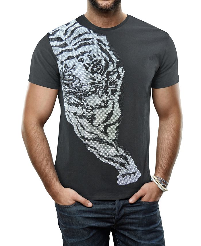 Heads Or Tails Men's Hunting Tiger Graphic Printed Rhinestone Studded T