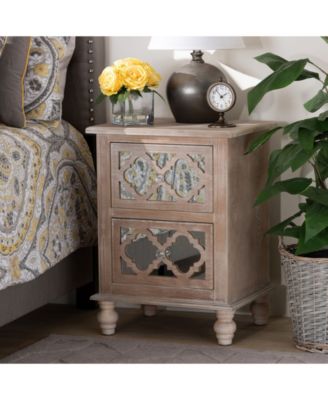 Celia French Rustic Quatrefoil Mirrored Nightstand