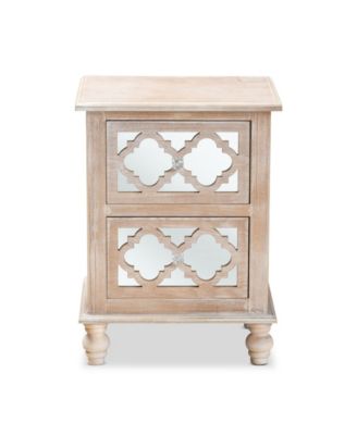 Celia French Rustic Quatrefoil Mirrored Nightstand
