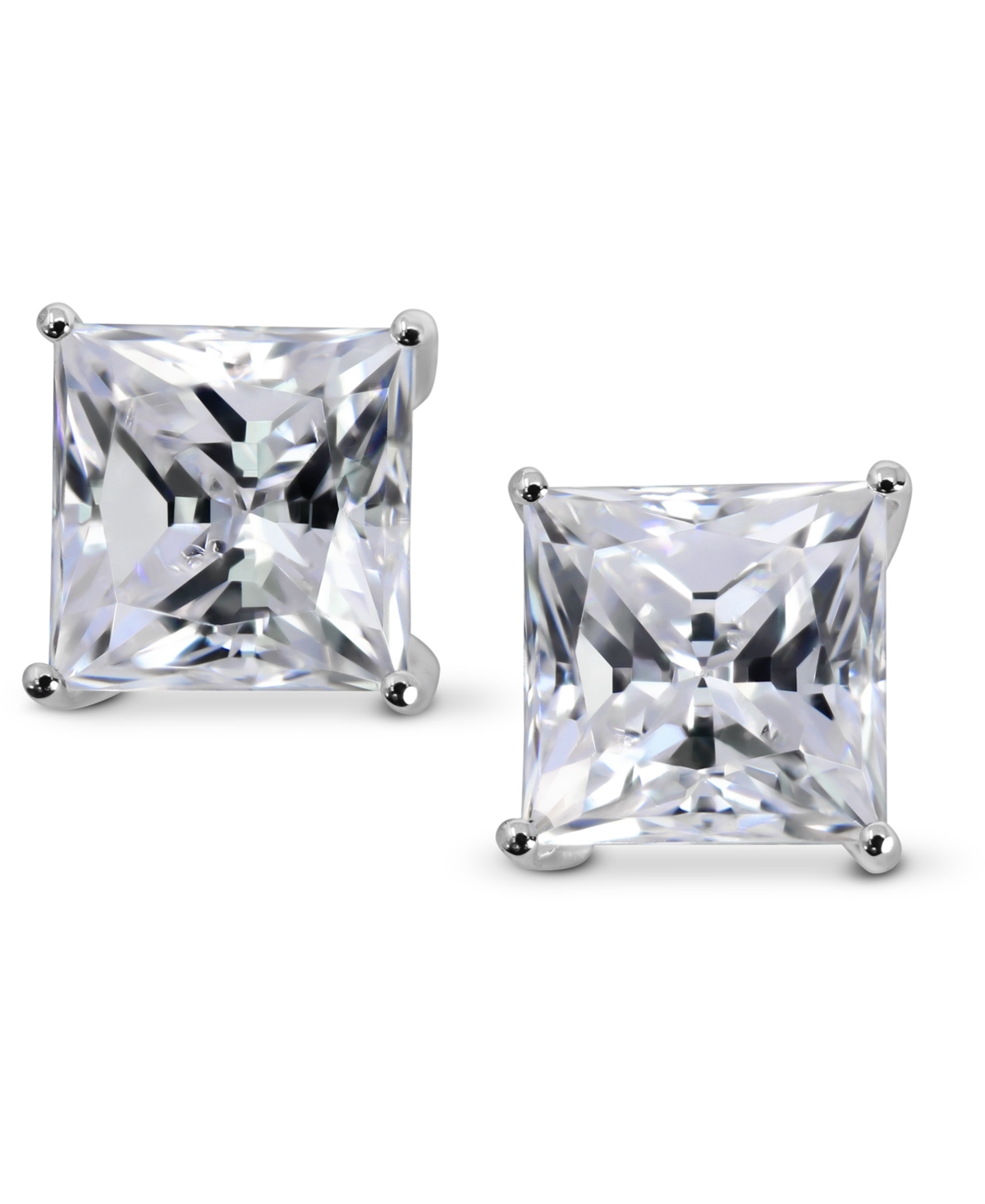 Cubic Zirconia Square Stud Earrings - Yellow Gold
