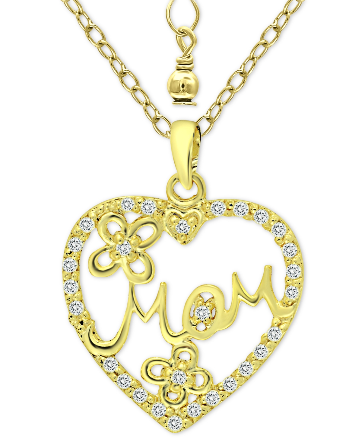 Cubic Zirconia "Mom" Heart Pendant Necklace in 18k Gold-Plated Sterling Silver, 16" + 2" extender, Created for Macy's - Gold Over Silver