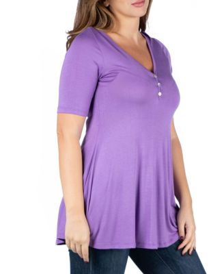 Plus Size Elbow Sleeve Henley Tunic Top