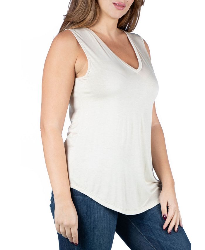 24seven Comfort Apparel Womens Plus Size V Neck Sleeveless Rounded