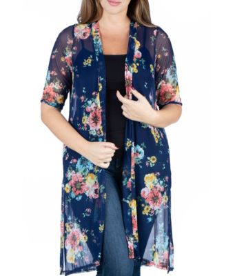 Doublju Women's 3/4 Sleeve Long Chiffon Kimono Cardigan. Plus Size  Available.