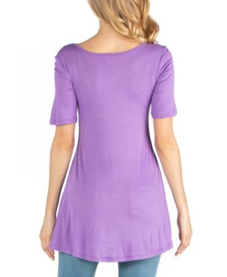 Quarter Sleeve Maternity Tunic Top with Button Detail