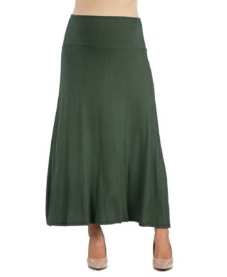 Womens Elastic Waist Solid Color Maternity Maxi Skirt